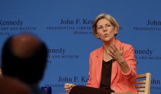 Massachusetts Democratic candidate for the U.S. Senate Elizabeth Warren talks during a forum at the John F. Kennedy Presidential Library and Museum in Boston, Tuesday, July 17, 2012. The forum was originally intended to be a debate between Warren and incumbent Sen. Scott Brown, R-Mass., before Brown backed out. (AP Photo/Stephan Savoia)

