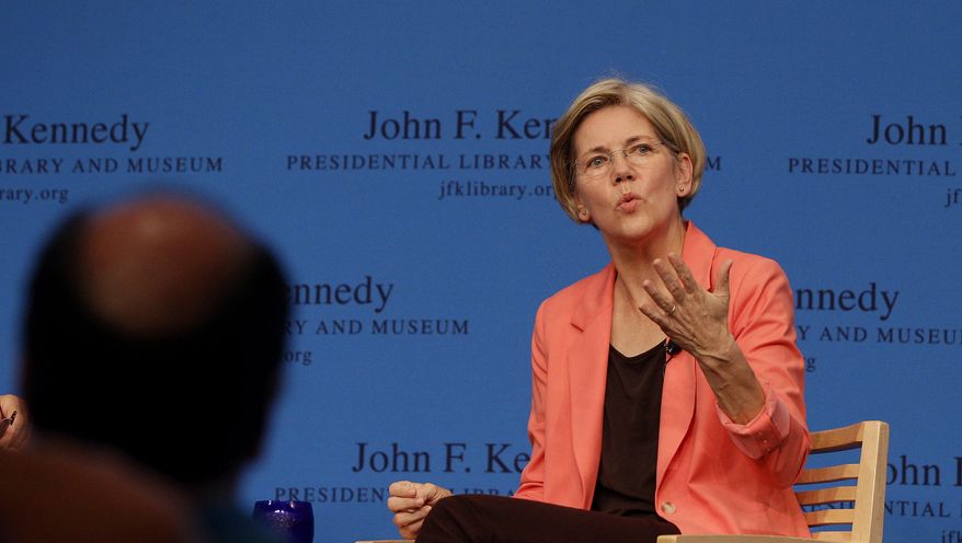 Massachusetts Democratic candidate for the U.S. Senate Elizabeth Warren talks during a forum at the John F. Kennedy Presidential Library and Museum in Boston, Tuesday, July 17, 2012. The forum was originally intended to be a debate between Warren and incumbent Sen. Scott Brown, R-Mass., before Brown backed out. (AP Photo/Stephan Savoia)