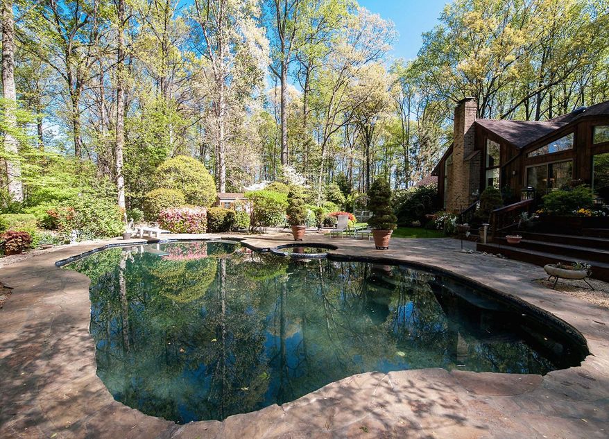 Several levels of decks surround the pool, offering plenty of space.