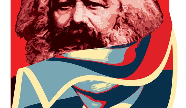 Illustration Marx Obama by Alexander Hunter for The Washington Times