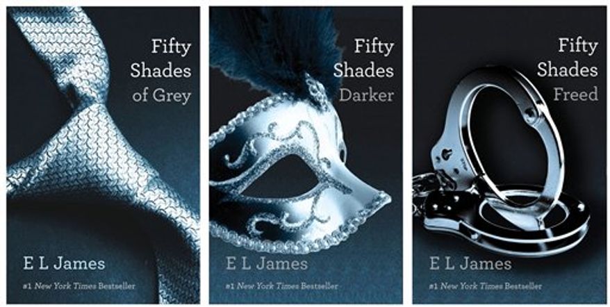 ** FILE ** This combo made of book cover images provided by Vintage Books shows the "Fifty Shades of Grey" trilogy by best-selling author E L James. (AP Photo/Vintage Books, File)