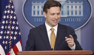 White House Deputy Press Secretary Josh Earnest speaks during the daily briefing, Monday, July 30, 2012, at the White House. (Associated Press)
