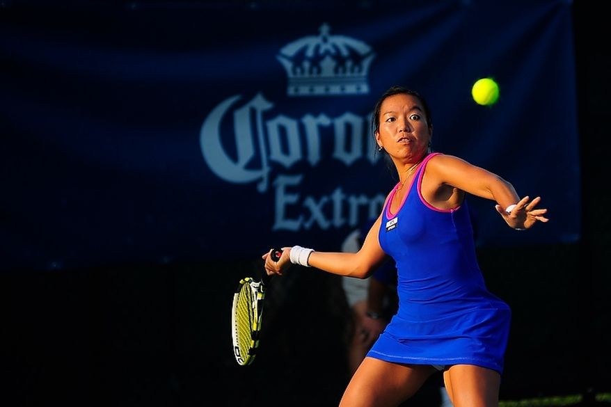 Vania King plays in her match against Coco Vandeweghe at the Citi Open tennis tournament at the William H.G. FitzGerald Tennis Center, Washington D.C., Thursday, August 2, 2012. (Ryan M.L. Young/The Washington Times)