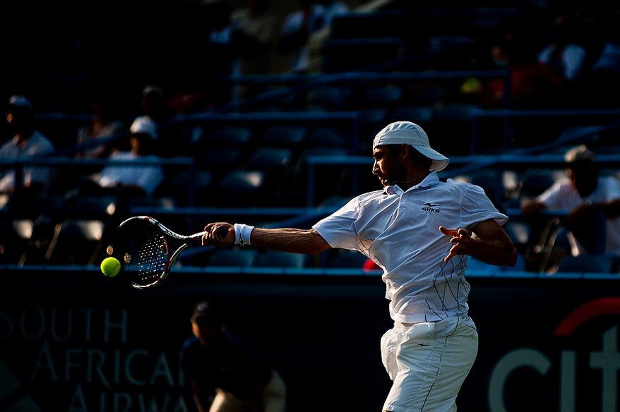 Benjamin Becker plays in his match against Sam Querrey at the Citi Open tennis tournament at the William H.G. FitzGerald Tennis Center, Washington D.C., Thursday, August 2, 2012. (Ryan M.L. Young/The Washington Times)