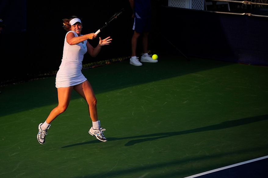 Coco Vandeweghe plays in her match against Vania King at the Citi Open tennis tournament at the William H.G. FitzGerald Tennis Center, Washington D.C., Thursday, August 2, 2012. (Ryan M.L. Young/The Washington Times)