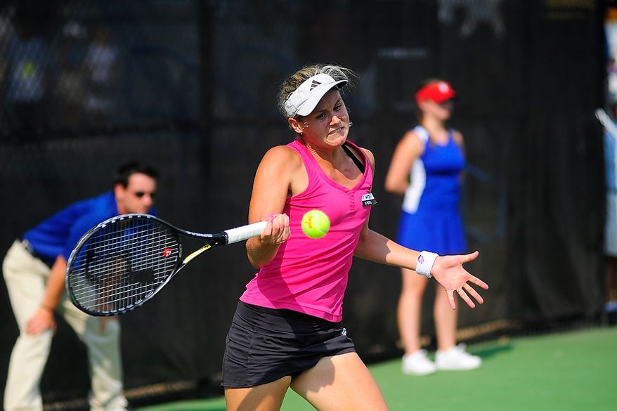 Jana Cepelova plays in her match against Magdalena Rybarikova at the Citi Open tennis tournament at the William H.G. FitzGerald Tennis Center, Washington D.C., Thursday, August 2, 2012. (Ryan M.L. Young/The Washington Times)