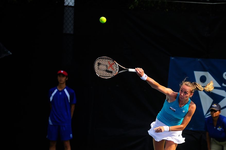 Magdalena Rybarikova plays in her match against Jana Cepelova at the Citi Open tennis tournament at the William H.G. FitzGerald Tennis Center, Washington D.C., Thursday, August 2, 2012. (Ryan M.L. Young/The Washington Times)