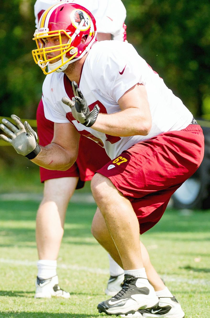 Redskins offensive lineman Josh LeRibeus, a third-round pick out of Southern Methodist, has seen time with the first team in training camp while starting left guard Kory Lichtensteiger recovers from his second knee surgery in less than a year. Offensive line depth was a recurring problem for Washington last year.