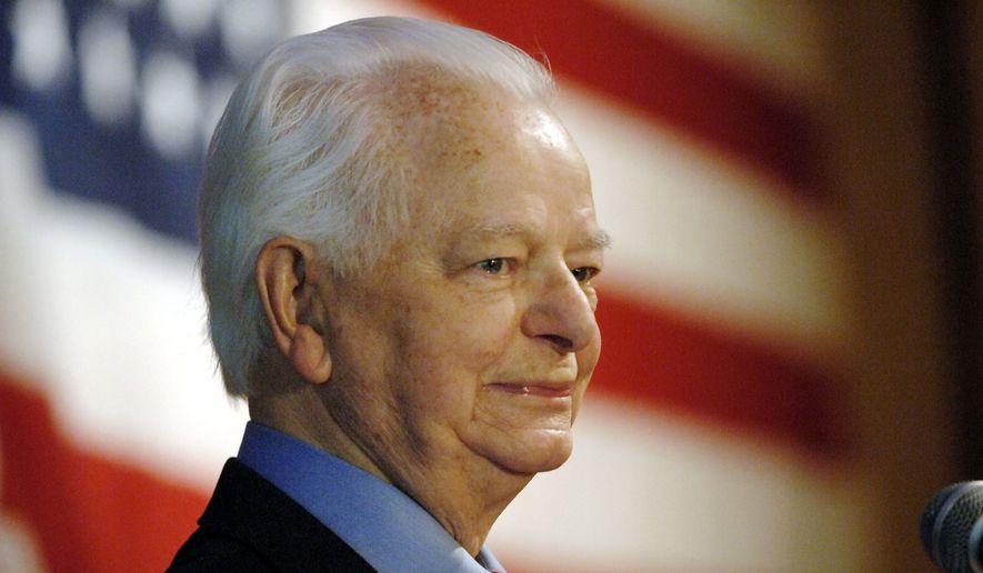 This Nov. 7, 2006, file photo shows the late U.S. Sen. Robert C. Byrd, D-W.Va., as he speaks upon winning his ninth term, in Charleston, W.Va. Byrd created a stir in the mid-1960s within the nation&#x27;s intelligence community when he obtained secret FBI reports leaked by the CIA. (AP Photo/Jeff Gentner, File)
