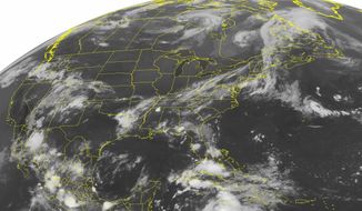 This NOAA satellite image, taken Aug. 6, 2012 at 1:45 a.m. EDT, shows cloud cover ahead of a cold front that extends from the Lower Great Lakes to the Lower Mississippi Valley. (Associated Press/Weather Underground)