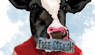 Illustration Free Speech Cow by Linas Garsys for The Washington Times