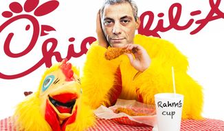 Illustration Rahm&#39;s Chicken by John Camejo for The Washington Times