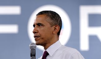 **FILE** President Obama campaigns July 16, 2012, at the Cincinnati Music Hall in Cincinnati. (Associated Press)