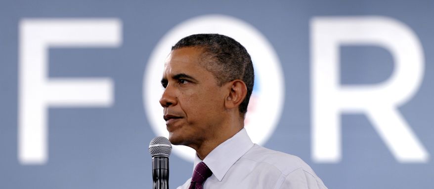 **FILE** President Obama campaigns July 16, 2012, at the Cincinnati Music Hall in Cincinnati. (Associated Press)