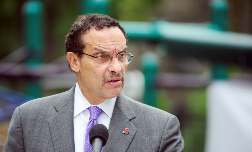 D.C. Mayor Vincent C. Gray, here speaking at the reopening of renovated New York Avenue Recreation Center and Playground, is said to be planning to offer a bill to reform the way political donations are made to city candidates for political office. (Ryan M.L. Young/The Washington Times)