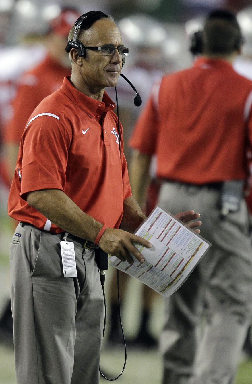Stony Brook head coach Chuck Priore during a NCAA college football game against South Florida Saturday, Sept. 4, 2010, in Tampa, Fla. (AP Photo/Chris O'Meara)