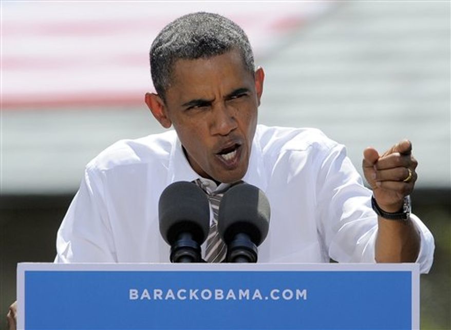 President Obama talks to supporters Aug, 9, 2012, during a campaign rally at Colorado College in Colorado Springs, Colo. (Associated Press)