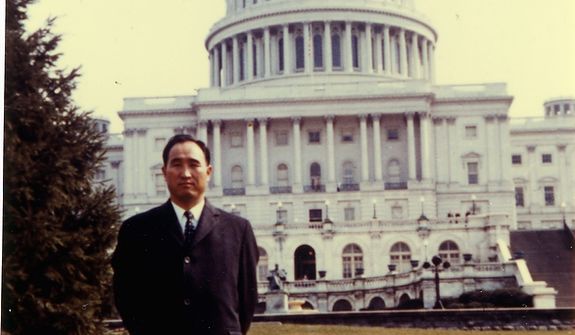 The Rev. Sun Myung Moon at the West Front of the U.S. Capitol building. Courtesy H.S.A.-U.W.C.