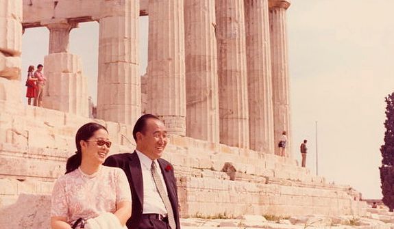 The Rev. Sun Myung Moon with his wife Hak Ja Han Moon at the Acropolis near Athens, Greece. Courtesy H.S.A.-U.W.C.