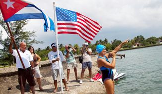 With a trumpet fanfare, U.S. endurance swimmer Diana Nyad heralds the start Saturday of her attempt to swim from Havana, Cuba, to the Florida Keys as well-wishers see her off. Ms. Nyad, who turns 63 on Wednesday, is aiming to complete the 103-mile marathon without a shark cage.