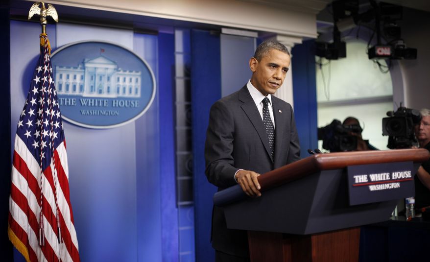 President Obama speaks in the White House briefing room in Washington on Monday, Aug. 20, 2012. (AP Photo/Pablo Martinez Monsivais)