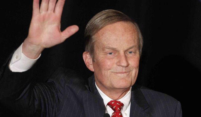 ** FILE ** In this Feb 18, 2012, file photo, Senate candidate Rep. Todd Akin, R-Missouri, waves to the crowd while introduced at a senate candidate forum during a Republican conference in Kansas City, Mo. (AP Photo/Orlin Wagner, File)

