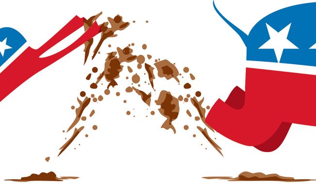 Illustration Mudslinging by Linas Garsys for The Washington Times