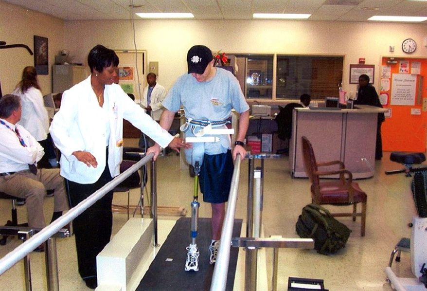 Sgt. 1st Class Josh Olson receives rehab at Walter Reed Army Medical Center in Washington, D.C. (Courtesy of the Olson family)