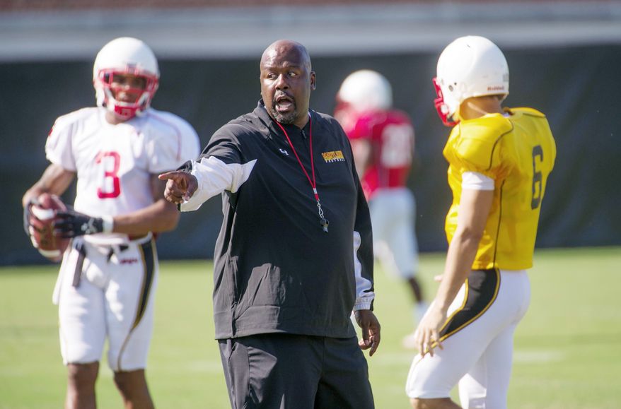 Mike Locksley was fired at New Mexico after two-plus seasons and a 2-26 record. Less than three months later, he was employed at Maryland as Randy Edsall’s offensive coordinator. The Terrapins, coming off a 2-10 campaign, open their season Sept. 1 against William &amp; Mary with true freshman Perry Hills at quarterback. (Rod Lamkey Jr./The Washington Times)