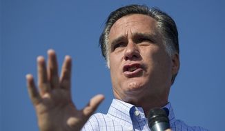Republican presidential candidate, former Massachusetts Gov. Mitt Romney speaks during a campaign rally on Saturday, Aug. 25, 2012 in Powell, Ohio. (AP Photo/Evan Vucci)