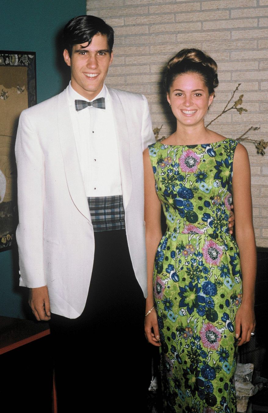 This 1965 photo shows Mitt Romney with his future wife, Ann Davies, on the occasion of Mr. Romney’s senior prom in Bloomfield, Mich. (Romney for President Inc. via Associated Press)
