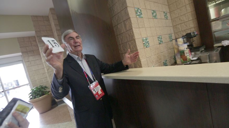Sam Donaldson, on-air news anchor, waits for his lunch to be served at the National Republican Convention (RNC), in Tampa, FL., Monday, August 27, 2012. The RNC will run from the 27th through the 30th of August.(Andrew S. Geraci/The Washington Times)