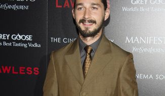 **FILE** Shia LaBeouf attends a screening of &quot;Lawless,&quot; hosted by the Weinstein Company and the Cinema Society, in New York on Aug. 13, 2012. (Charles Sykes/Invision/Associated Press)