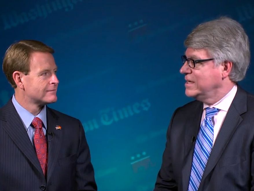 Screenshot: Editor of the Washington Times, Ed Kelley, interviews the Tony Perkins, president of the Family Research Council, at the Republican National Convention.