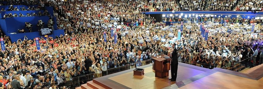 Mitt Romney accepts the nomination of the Republican Party for president of the United States at the Republican National Convention at the Tampa Bay Times Forum in Tampa, Fla., on Thursday, Aug. 30, 2012. (J.M. Eddins Jr./ The Washington Times)