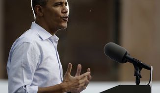 President Obama speaks during a campaign event at the University of Colorado in Boulder, Colo., on Sunday, Sept. 2, 2012. (AP Photo/Pablo Martinez Monsivais)