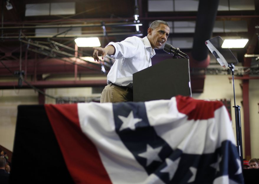 President Obama speaks to supporters at a campaign event at Scott High School in Toledo, Ohio, on Monday, Sept. 3, 2012. (AP Photo/Pablo Martinez Monsivais)