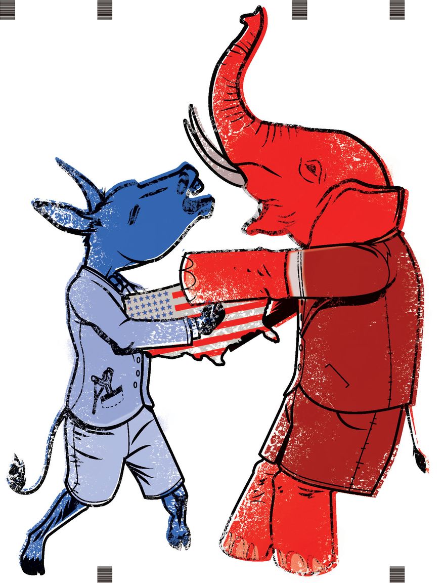 Illustration Fighting Over the Country by Linas Garsys for The Washington Times