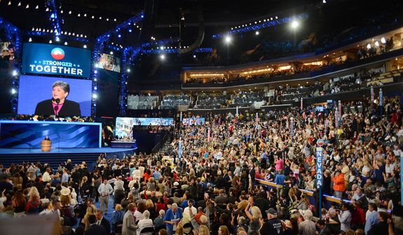View of the first night of the Democratic National Convention at the Time Warner Arena in Charlotte, N.C., on Tuesday, September 4, 2012. (Andrew Geraci/ The Washington Times)