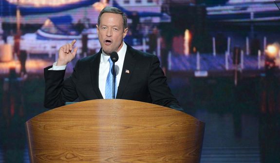 Maryland Governor Martin O&#39;Malley addresses the Democratic National Convention at the Time Warner Arena in Charlotte, N.C., on Tuesday, September 4, 2012. (Andrew Geraci/ The Washington Times)