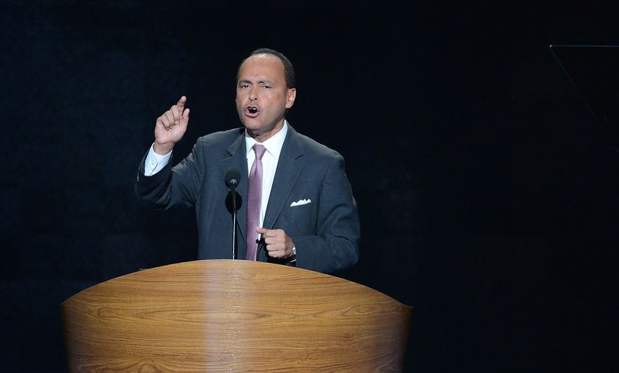 ** FILE ** Rep. Luis V. Gutierrez, Illinois Democrat, addresses the Democratic National Convention at the Time Warner Arena in Charlotte, N.C., on Wednesday, Sept. 5, 2012. (Andrew Geraci/The Washington Times)