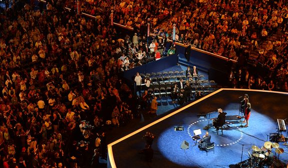 James Taylor performs before President Barack Obama accepts his party&#39;s nomination for a second term as President of the United States at the Democratic National Convention in the Time Warner Arena in Charlotte, N.C., on Thursday, September 6, 2012. (Barbara Salisbury/ The Washington Times)