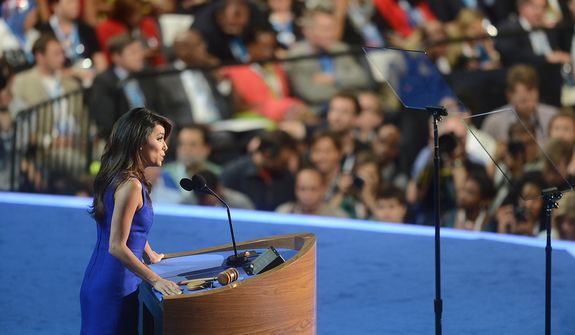 ** FILE ** Actress Eva Longoria voices her support for President Barack Obama at the Democratic National Convention in the Time Warner Cable Arena in Charlotte, N.C., on Thursday, Sept. 6, 2012. (Barbara Salisbury/The Washington Times)