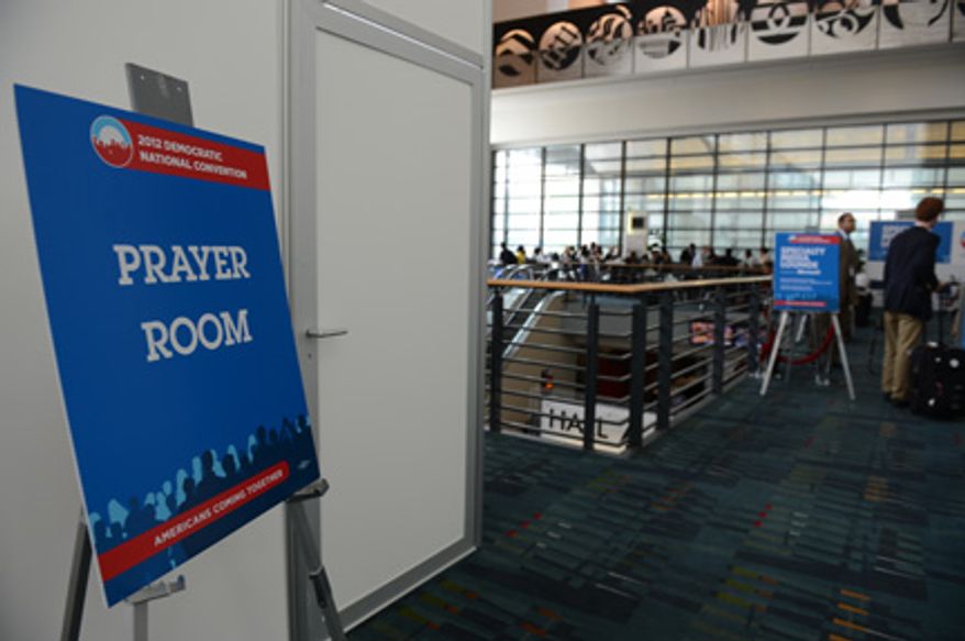 A designated Prayer Room in the Charlotte Convention Center during the Democratic National Convention in Charlotte, N.C., on Thursday, September 6, 2012. (Barbara Salisbury/ The Washington Times)