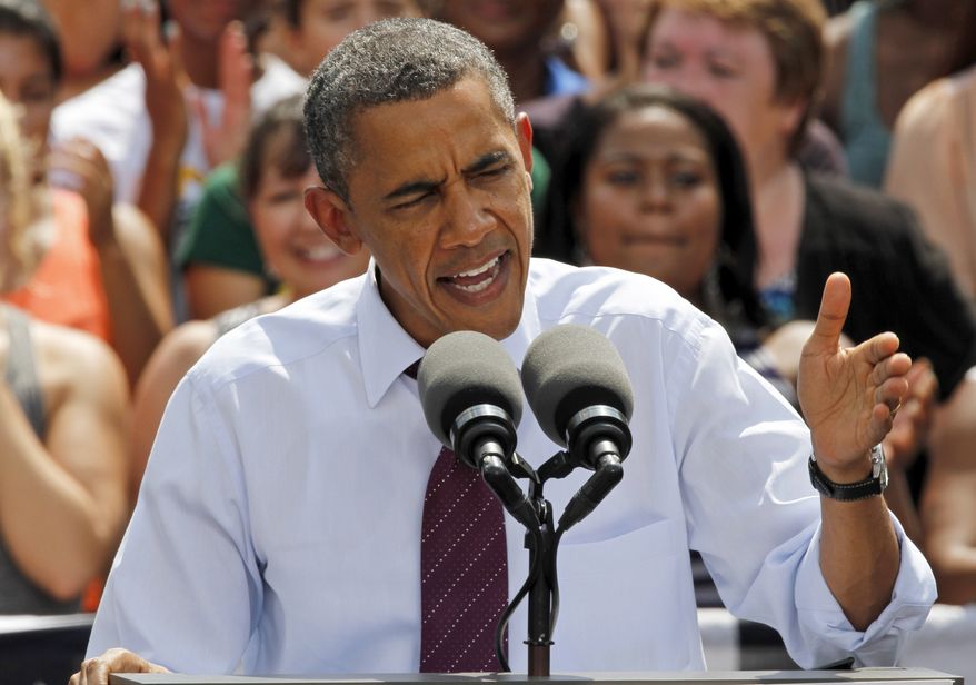 President Obama speaks at a campaign event in Norfolk, Va., on Tuesday, Sept. 4, 2012. (AP Photo/Steve Helber)