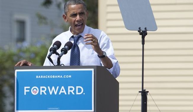 President Obama speaks at a campaign event at Strawbery Banke Field on Friday, Sept. 7, 2012, in Portsmouth, N.H. (AP Photo/Carolyn Kaster)