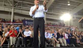 Republican presidential candidate, former Massachusetts Gov. Mitt Romney, campaigns at the Military Aviation Museum in Virginia Beach, Va., Saturday, Sept. 8, 2012. (AP Photo/Charles Dharapak)