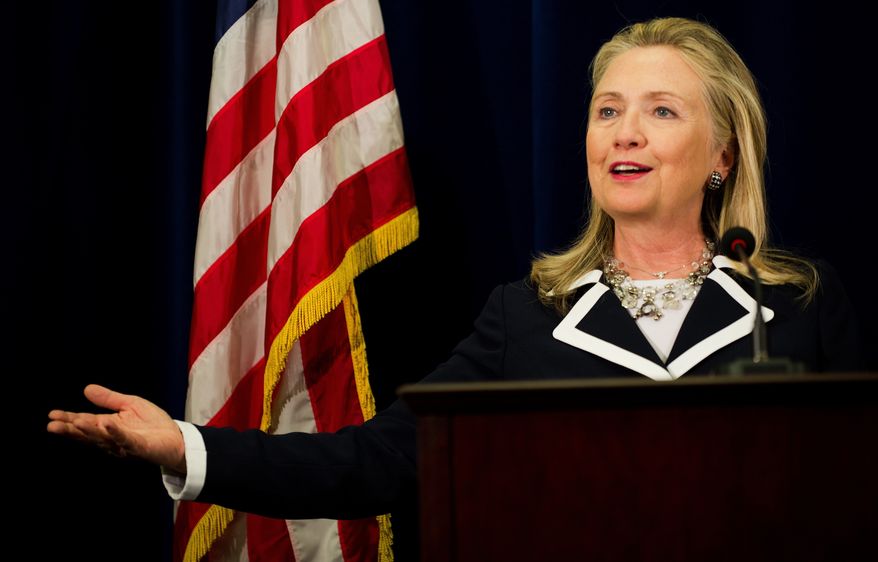 U.S. Secretary of State Hillary Rodham Clinton delivers remarks during a press conference at the U.S. Consulate in Vladivostok, Russia, on Sunday, Sept. 9, 2012. (AP Photo/Jim Watson, Pool)