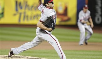 Washington Nationals&#39; John Lannan delivers a pitch during the first inning of a baseball game against the New York Mets, Wednesday, Sept. 12, 2012, in New York. (AP Photo/Frank Franklin II)