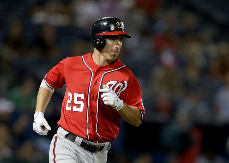 Washington Nationals' Adam LaRoche plays in a baseball game against the Atlanta Braves Sunday, Sept. 16, 2012, in Atlanta. (AP Photo/David Goldman)